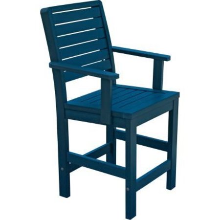 HIGHWOOD USA Highwood® Synthetic Wood Weatherly Counter Height Dining Chair With Arms, Nantucket Blue AD-CHCW2-NBE